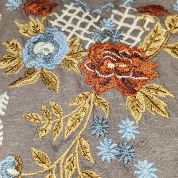 Caite Handmade Taupe Embroidered Bell Sleeve Top Size XL Stretch Boho Babydoll - Picture 7 of 10